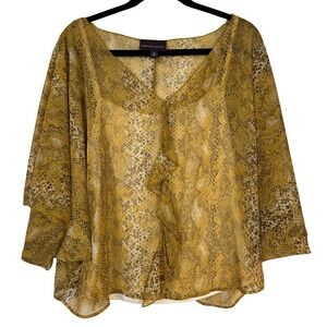 Dana Buchman Women's Snakeskin Print 3/4 Sleeve Sheer Blouse Size M